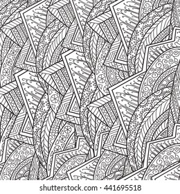 Hand-drawn seamless pattern of abstract geometric elements. 
Monochrome gamma .