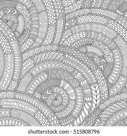 Hand-drawn seamless pattern of abstract geometric elements. Monochrome range. Pattern for coloring book.