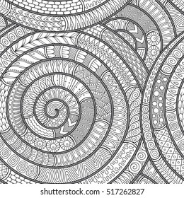 Hand-drawn seamless pattern of abstract geometric elements. Monochrome range. Pattern for coloring book.