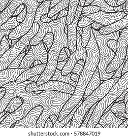 Hand-drawn seamless pattern of abstract geometric elements. Monochrome range. Pattern for coloring book.