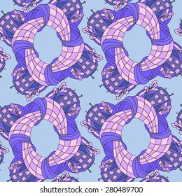 Hand-drawn seamless pattern with abstract houses in bright colors.