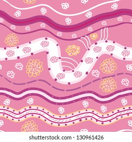 Hand-drawn seamless pattern, abstract lines and flowers