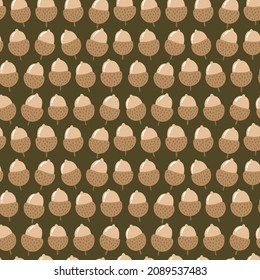Hand-drawn seamless pattern with acorns. Colorful seasonal illustration for paper and gift wrap. Fabric print design. Creative stylish background.