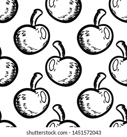 Handdrawn seamless pattern apple doodle icon. Hand drawn black sketch. Sign cartoon symbol. Decoration element. White background. Isolated. Flat design. Vector illustration.