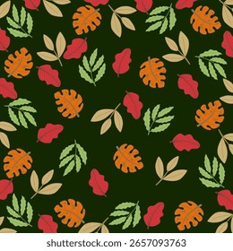 Padrão sem emenda desenhado à mão com folhas de outono. ilustração sazonal colorida para papel e envoltório de presente. design de impressão de tecido. 