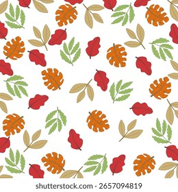 Handgezeichnetes, nahtloses Muster mit Herbstblättern. bunte saisonale Illustration für Papier und Geschenkverpackung. Stoffdruck. 