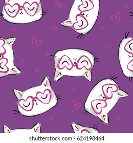 Hand-drawn seamless pattern background with cat