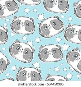Hand-drawn Seamless Pattern Background with Panda