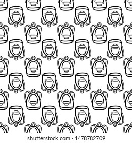Handdrawn seamless pattern backpack doodle icon. Hand drawn black sketch. Sign symbol. Decoration element. White background. Isolated. Flat design. Vector illustration.
