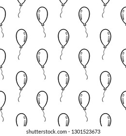 Handdrawn seamless pattern balloon doodle icon. Hand drawn black sketch. Sign symbol. Decoration element. White background. Isolated. Flat design. Vector illustration.