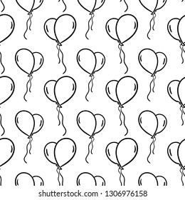 Handdrawn seamless pattern balloon doodle icon. Hand drawn black sketch. Sign symbol. Decoration element. White background. Isolated. Flat design. Vector illustration.