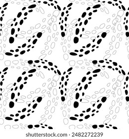 Patrón sin costuras dibujado a mano con puntos blancos y negros. Ilustración de Vector.