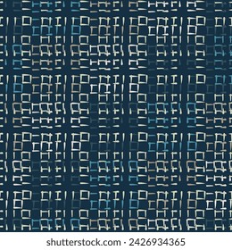 Hand-drawn seamless pattern in blue and beige shades. Checkered ornament, abstract fabric texture. Vector background for printing on fabric, gift wrapping, covers, wallpapers.
​