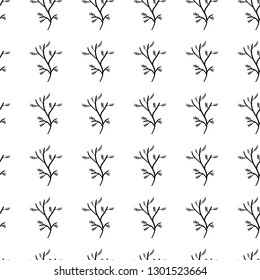 Handdrawn seamless pattern branch doodle icon. Hand drawn black sketch. Sign symbol. Decoration element. White background. Isolated. Flat design. Vector illustration.