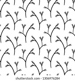 Handdrawn seamless pattern branch doodle icon. Hand drawn black sketch. Sign symbol. Decoration element. White background. Isolated. Flat design. Vector illustration.