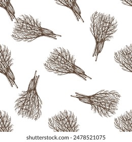 Dibujado a mano sin patrón de un montón de verdes, eneldo. Ilustración vintage de Doodle. Decoraciones para el menú de cafés y etiquetas. Imagen grabada.	