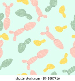 Hand-drawn Seamless Pattern with Cacti in Pastel Color Design. Creative Background for Wallpaper, Paper, Postcard, Fabric, Textile, Tile or Your Project. Cactus Isolated.