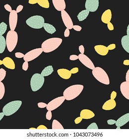 Hand-drawn Seamless Pattern with Cacti in Pastel Color Design. Creative Background for Wallpaper, Paper, Postcard, Fabric, Textile, Tile or Your Project. Cactus Isolated.