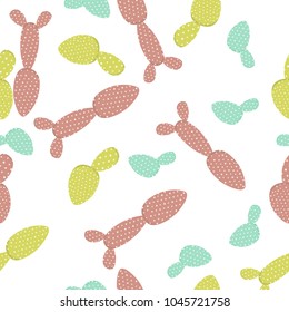 Hand-drawn Seamless Pattern with Cacti in Pastel Color Design. Creative Background for Wallpaper, Paper, Postcard, Fabric, Textile, Tile or Your Project. Cactus Isolated.