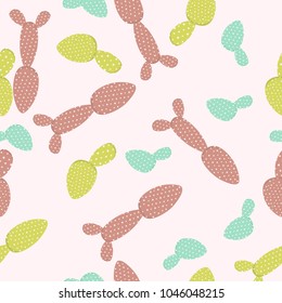 Hand-drawn Seamless Pattern with Cacti in Pastel Color Design. Creative Background for Wallpaper, Paper, Postcard, Fabric, Textile, Tile or Your Project. Cactus Isolated.