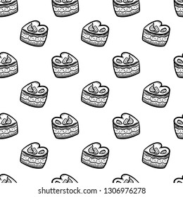 Handdrawn seamless pattern cake doodle icon. Hand drawn black sketch. Sign symbol. Decoration element. White background. Isolated. Flat design. Vector illustration.