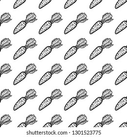 Handdrawn seamless pattern carrot doodle icon. Hand drawn black sketch. Sign symbol. Decoration element. White background. Isolated. Flat design. Vector illustration.