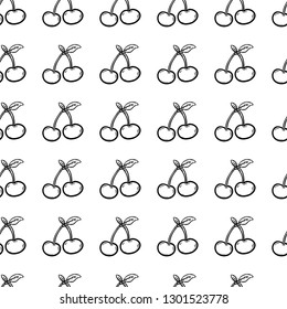 Handdrawn seamless pattern cherry doodle icon. Hand drawn black sketch. Sign symbol. Decoration element. White background. Isolated. Flat design. Vector illustration.