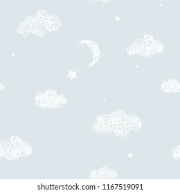 Hand-drawn seamless pattern with clouds vector illustration