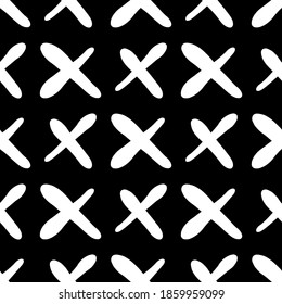 hand-drawn seamless pattern with crosses on a black background. Vector illustration in a minimalist style. for packaging, Wallpaper, fabrics, background, Cup and tableware design