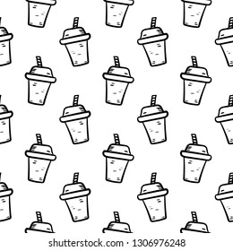 Handdrawn seamless pattern cup doodle icon. Hand drawn black sketch. Sign symbol. Decoration element. White background. Isolated. Flat design. Vector illustration.