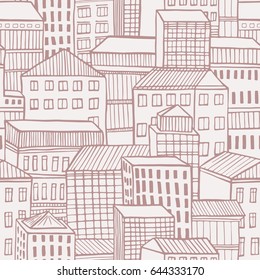 Hand-drawn seamless  pattern with cute european town. Vector illustration.