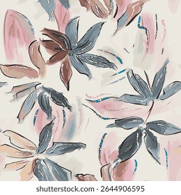 Hand-drawn seamless pattern design refined with Photoshop for textile and surface design applications. Detailed motifs and clean repeat perfect for fabric, wallpaper, or digital use
