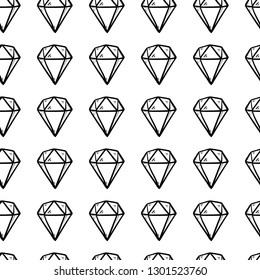 Handdrawn seamless pattern diamond doodle icon. Hand drawn black sketch. Sign symbol. Decoration element. White background. Isolated. Flat design. Vector illustration.
