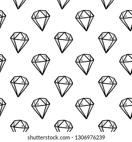 Handdrawn seamless pattern diamond doodle icon. Hand drawn black sketch. Sign symbol. Decoration element. White background. Isolated. Flat design. Vector illustration.