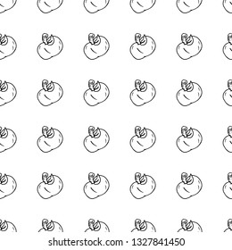 Handdrawn seamless pattern doodle apple icon. Hand drawn black sketch. Sign symbol. Decoration element. White background. Isolated. Flat design. Vector illustration.