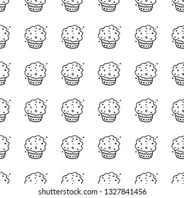 Handdrawn seamless pattern doodle cake icon. Hand drawn black sketch. Sign symbol. Decoration element. White background. Isolated. Flat design. Vector illustration.