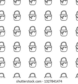 Handdrawn seamless pattern doodle paint bucket icon. Hand drawn black sketch. Sign symbol. Decoration element. White background. Isolated. Flat design. Vector illustration.