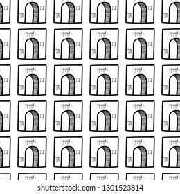 Handdrawn seamless pattern doorway doodle icon. Hand drawn black sketch. Sign symbol. Decoration element. White background. Isolated. Flat design. Vector illustration.