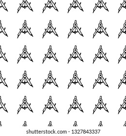 Handdrawn seamless pattern drawing compass doodle icon. Hand drawn black sketch. Sign symbol. Decoration element. White background. Isolated. Flat design. Vector illustration.