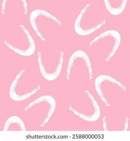 Hand-drawn seamless pattern featuring ink doodles forming abstract curved shapes. Soft pink wallpaper design. 