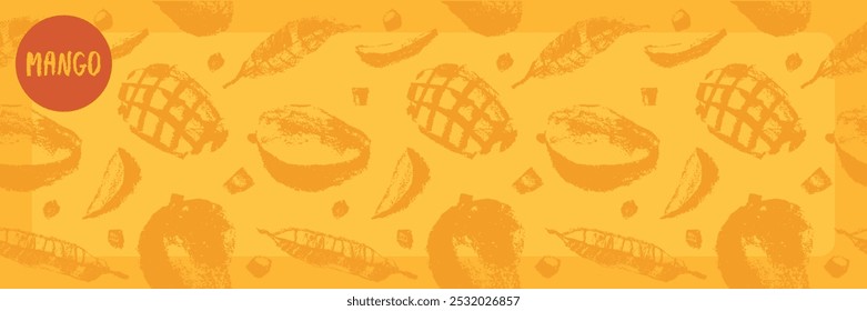A hand-drawn seamless pattern featuring mango fruits and leaves is a unique and creative design that can be used in various projects. Perfect for print, textile, interior design, advertising, and more