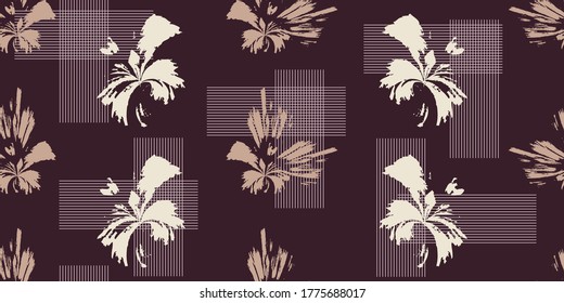 Hand-drawn seamless pattern with floral print. Abstract garden flowers on brown background. Vector pattern for printing on fabric, gift wrapping, covers, wallpapers ,home textiles.
