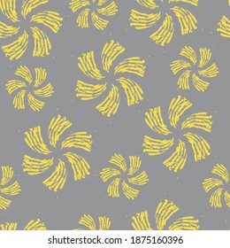 Patrón impecable dibujado a mano con impresión floral. Flores amarillas abstractas pintadas con pincel sobre fondo gris. Patrón vectorial para la impresión en tela, envoltura de regalo, cubiertas, papel pintado, tejidos domésticos.