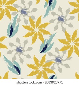 Hand-drawn seamless pattern with floral print. Abstract multi-colored daisies on light background. Vector pattern for printing on fabric, gift wrapping, covers, wallpapers.