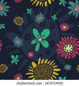 Handdrawn seamless pattern with flowers blossom.