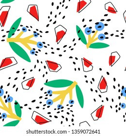 Hand-drawn seamless pattern with flowers, branches and berries, with imitation of a leopard print. Pattern with animal print. Perfect for fabric, textile, wallpaper.