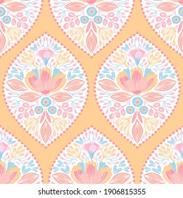 Hand-drawn seamless pattern with flowers. Colorful floral illustration for paper, gift wrap, wallpapers, fabric, textile design.