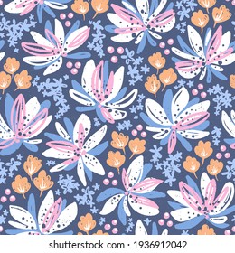 Patrón impecable dibujado a mano con flores. Ilustración floral colorida para papel y envoltura de regalo. Diseño texturizado de impresión de tejidos. Un ambiente creativo y elegante.