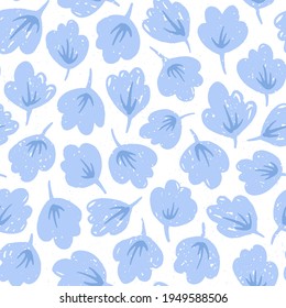 Hand-drawn seamless pattern with flowers. Colorful floral illustration for paper and gift wrap. Fabric print textured design. Creative stylish background.