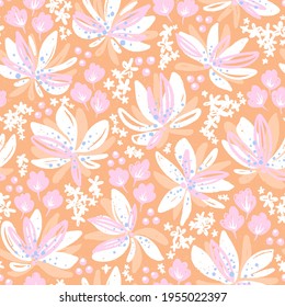 Patrón impecable dibujado a mano con flores. Ilustración floral colorida para papel y envoltura de regalo. Diseño texturizado de impresión de tejidos. Un ambiente creativo y elegante.